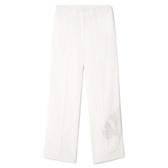 COS Embroidered Wide-Leg Pants Women Ivory with Silver SZ 14 - Picture 1 of 14